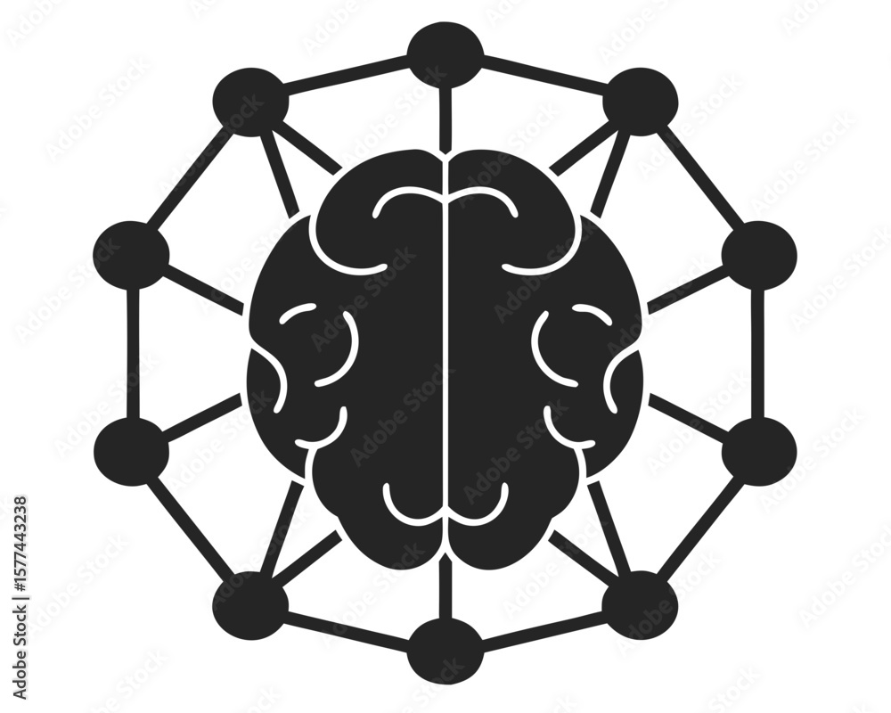 Poster simple brain silhouette design with connected nodes representing neural network or connectivity