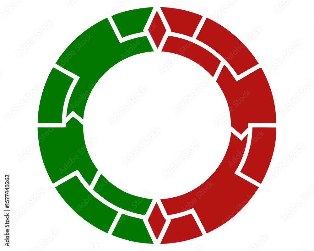 Poster circular diagram illustrating progress and transition in red and green colors