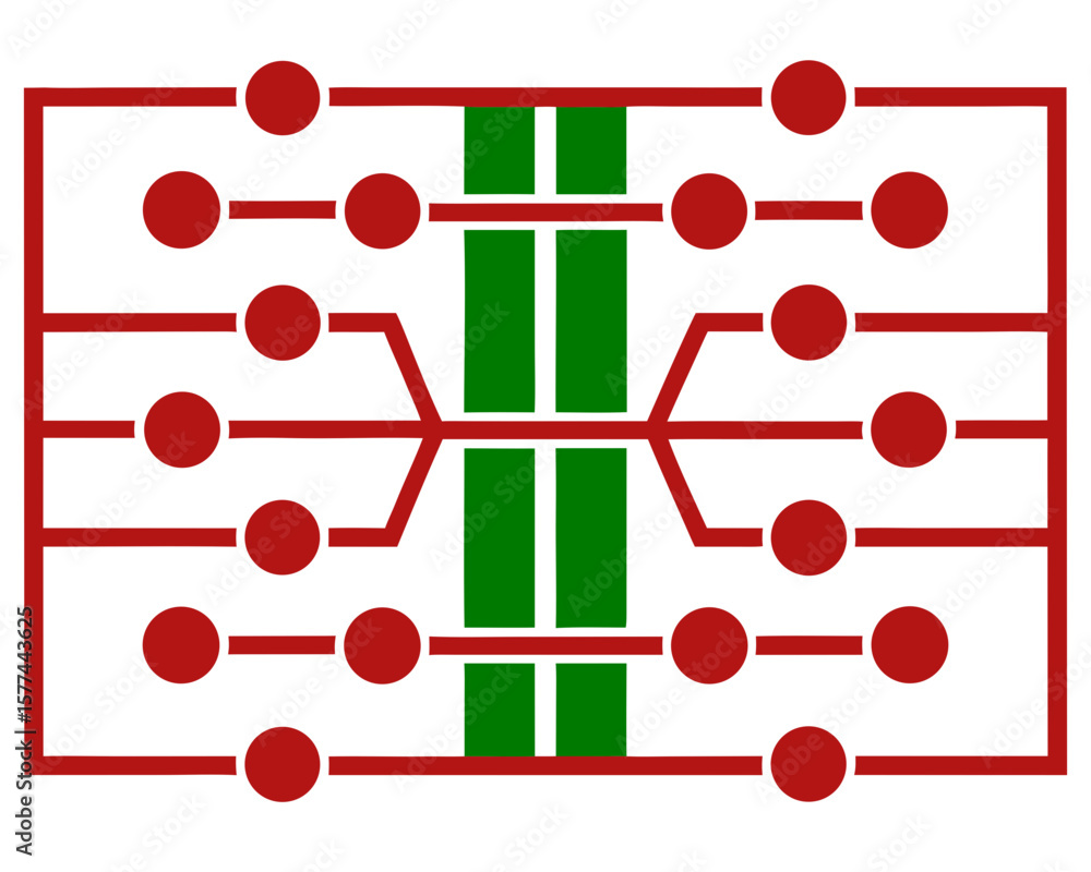 Poster abstract schematic diagram with red circles and green lines on transparent background