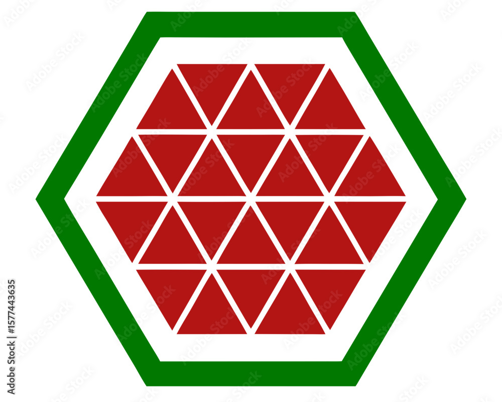 Poster geometric hexagon with triangles pattern in green and red for abstract design