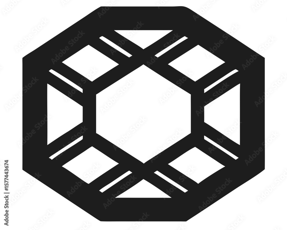 Poster minimalist hexagon silhouette design with intricate geometric structure in black color