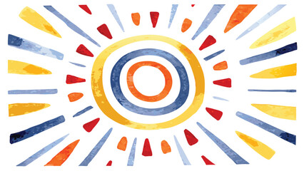 Watercolor sunburst with concentric circles and radiating shapes in vibrant colors on white background