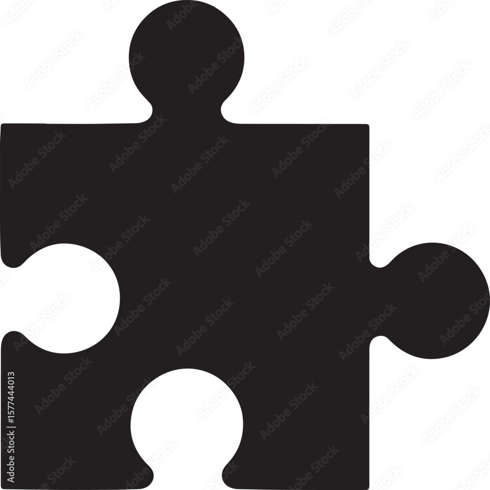 Poster single black puzzle piece symbolizing problem solving and teamwork concept