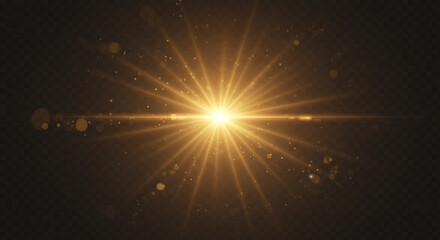 Radiant golden sunburst effect with sparkling bokeh particles abstract illustration