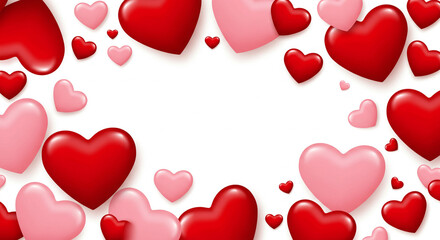 Array of vibrant red and gentle pink hearts creating a romantic frame perfect for sweet messages