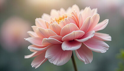 Exquisite Petals of a Pink Dahlia Flower Bathed in Soft, Warm Sunlight During Summer
