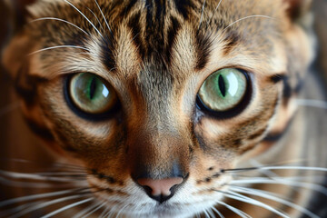 Close-up portrait of a beautiful tabby bengal cat 