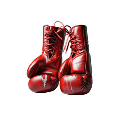 Worn Red Boxing Gloves on Transparent Background