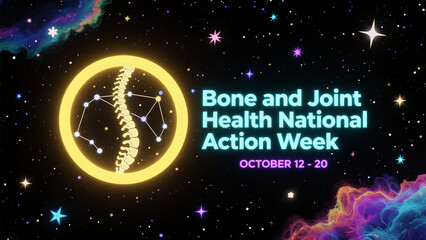 The spine and aperture in the starry sky represent the interstellar guardians of bone and joint health, used for science and technology health popularization and public welfare online promotion scenes