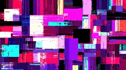 Abstract digital collage of rectangles with glitchy, vibrant, overlapping colors
