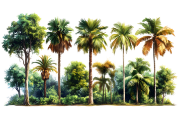 Coconut and palm trees, Bamboo, Banana, Tako, isolated tree on white background, the collection of trees, large trees database, Botanical garden organization, elements of nature, tropical