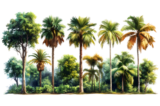 Coconut and palm trees, Bamboo, Banana, Tako, isolated tree on white background, the collection of trees, large trees database, Botanical garden organization, elements of nature, tropical