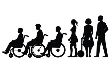 Silhouette Illustration of People with and without Disabilities