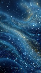 Sparkling blue waves with golden accents create a mesmerizing cosmic effect in this captivating abstract artwork