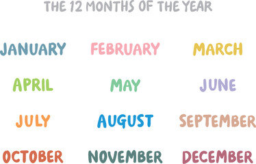 手書き英語月名セット（12ヶ月）もっちりタイプ