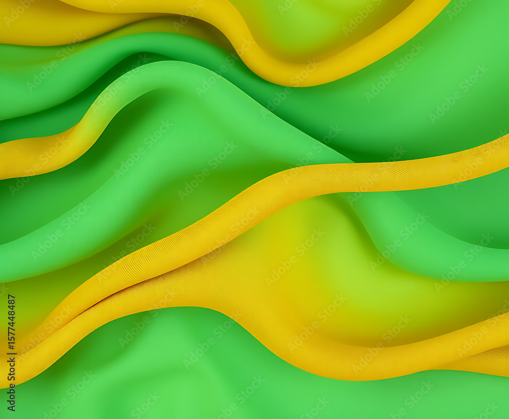 Poster an abstract background showcases flowing green and yellow fabric waves, perfect for adding a vibrant