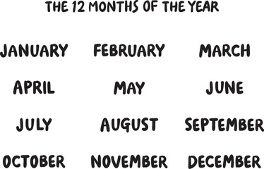 手書き英語月名セット（12ヶ月）もっちりタイプ｜黒