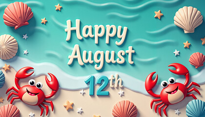 Naklejka premium Colorful beach scene with crabs and seashells celebrating 