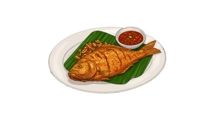 Fried fish and chili sauce on a plate 