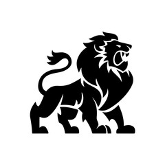 Royal heraldic lions. Black silhouette of rampant lion and griffins for logo or coat of arms. Premium wild animal crest symbols