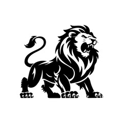 Obraz premium Royal heraldic lions. Black silhouette of rampant lion and griffins for logo or coat of arms. Premium wild animal crest symbols