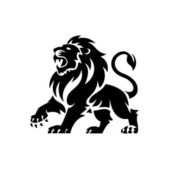 Royal heraldic lions. Black silhouette of rampant lion and griffins for logo or coat of arms. Premium wild animal crest symbols