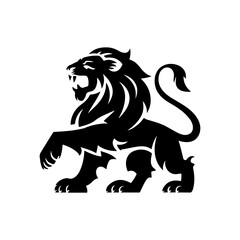 Royal heraldic lions. Black silhouette of rampant lion and griffins for logo or coat of arms. Premium wild animal crest symbols