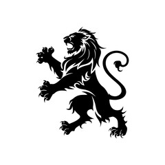 Royal heraldic lions. Black silhouette of rampant lion and griffins for logo or coat of arms. Premium wild animal crest symbols