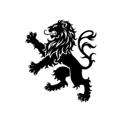 Royal heraldic lions. Black silhouette of rampant lion and griffins for logo or coat of arms. Premium wild animal crest symbols