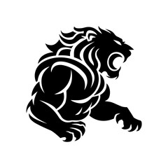 Royal heraldic lions. Black silhouette of rampant lion and griffins for logo or coat of arms. Premium wild animal crest symbols