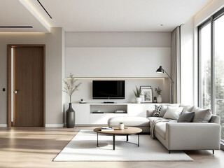 modern luxury apartment interior in minimal scandinavian style