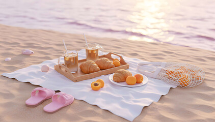 Beachside Breakfast Croissants, Coffee, and Juice