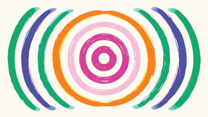 Concentric circles in vibrant colors radiating from the center with a painted texture look and feel