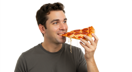 young man eating pizza
