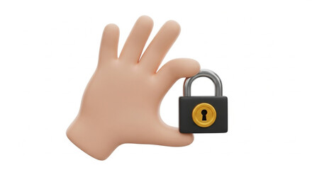 3D illustration of a hand holding a lock isolated on white