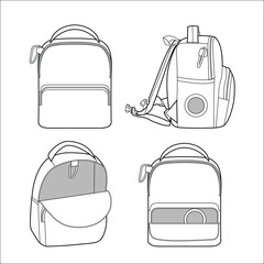 Backpack vector illustration, School backpack icon set, School backpack, Backpack fashion flat, Backpack fashion flat.