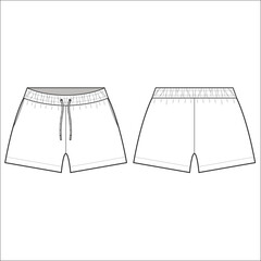 Women’s short pants, Fashion Flat Sketch Vector Illustration, CAD, Technical Drawing, Flat Drawing, Template, Mockup.