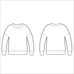 Women Long sleeve sweatshirt design flat sketch fashion illustration with front and back view. Drop Shoulder sweatshirt Over sized template.