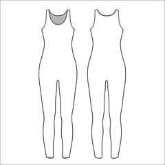 Ladies tank with leggings full body suit flat sketch vector.