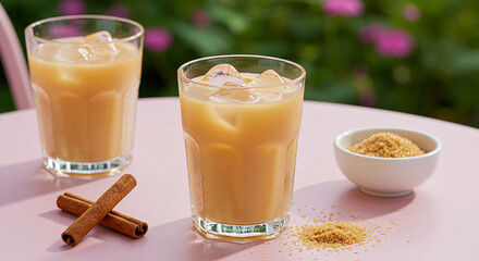 Chilled iced beverage with cinnamon and brown sugar, a refreshing summer treat