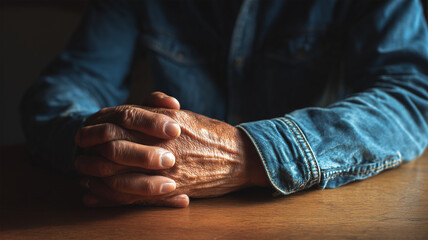 男性がデニム袖で重ねる深い味わいの手元描写