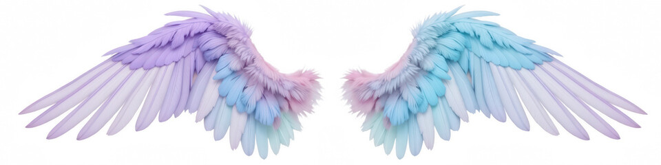 Fototapeta premium Soft, colorful wings with gradient of pastel hues, featuring delicate feathers and dreamy appearance, evoke sense of freedom and beauty