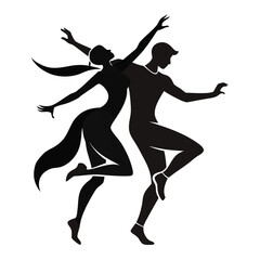Silhouette of Freestyle Dancing Couple – Energetic and Joyful Dance Scene in Minimal Vector Style

