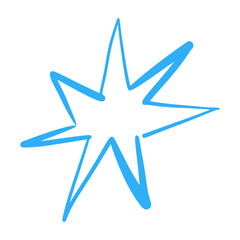 Hand-drawn star icons with crayon texture. Playful sketch elements, brush strokes and scribble patterns. Flat vector illustration isolated on white background.