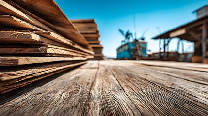 Dynamic Industrial Setting Featuring Weathered Lumber and Detailed Wooden Textures in a Nostalgic Warehouse Scene