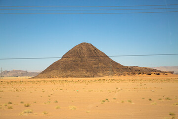 Panoramic view of rock formation at Wadi Rum, Jordan