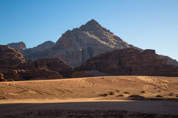 Panoramic view of rock formation at Wadi Rum, Jordan
