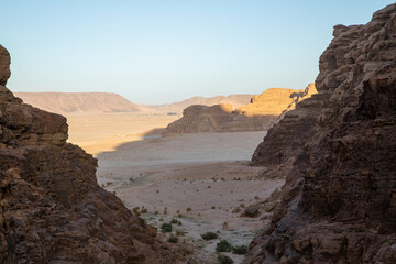 Panoramic view of rock formation at Wadi Rum, Jordan