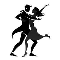 Silhouette of Salsa Dancing Couple – Energetic and Elegant Dance Scene in Minimal Vector Style

