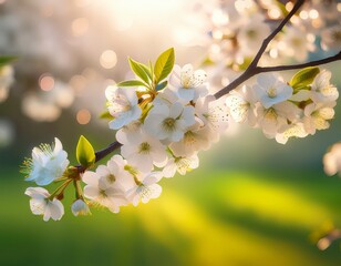 flowering tree cherry branch in blooming selective and soft focus on flowers